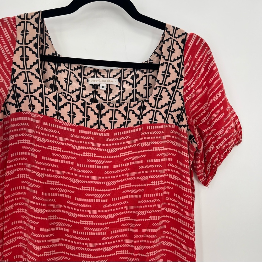 Anthropologie Corey Lynn Calter Silk Abstract Short Sleeve Mini Dress Tiered 8 - Picture 3 of 5